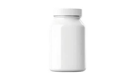 A clean white plastic bottle with a cap, ideal for medicine, supplements, or pharmaceutical products standing out against a black background.