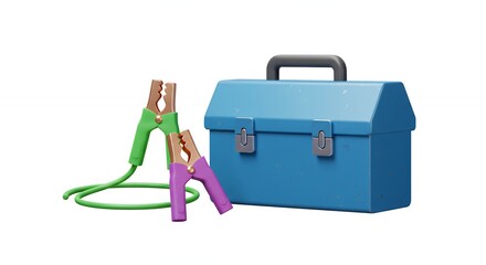 Electric clips and toolbox isolated 3 d illustration