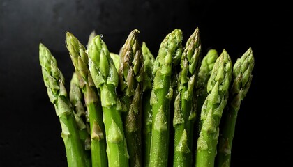fresh green asparagus spears a close up on vibrant slender stalks against a black background