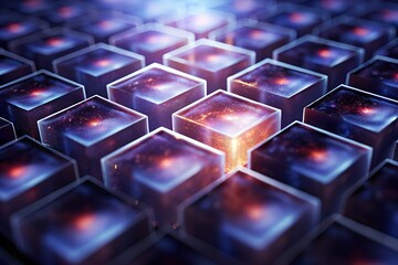 Fototapeta premium Illuminated 3D Cube Grid with Glowing Center for Futuristic Technology Display