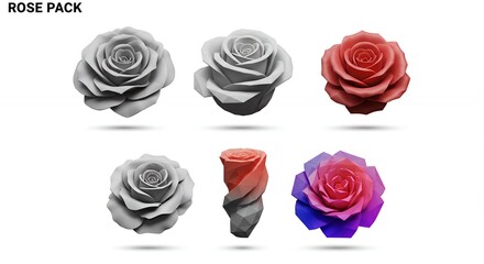 Rose illustrations flat design set