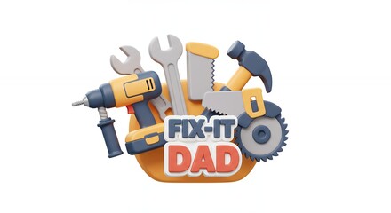 Tools in hard hat fix it dad illustration
