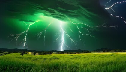 illustrates extraordinary occurrence of green lightning highlighting its distinct coloring exceptional atmospheric circumstances and captivating allure