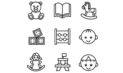 kindergarten line icon set vector