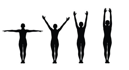 Fototapeta premium Visual guide demonstrating upward arm movement sequences and body postures for physical fitness and exercise routines