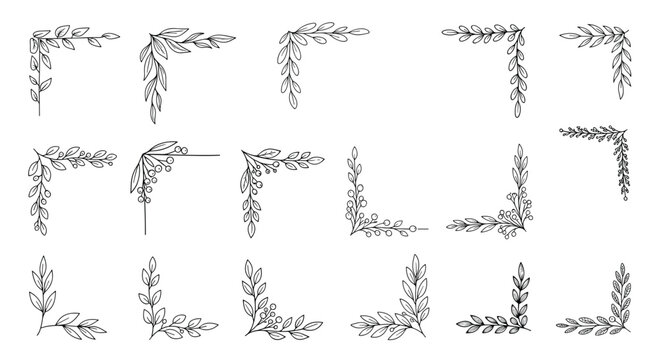 Collection of decorative corner flourish elements for elegant design and vintage scrapbooking applications featuring intricate floral motifs