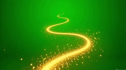 Sparkling golden light trail elegantly curves across a vibrant emerald green background, adding a magical touch - Powered by Adobe
