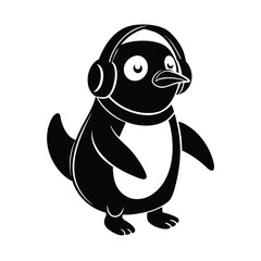 penguin singing with headphones