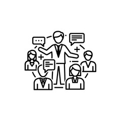 Business team communication line art isolated on white background