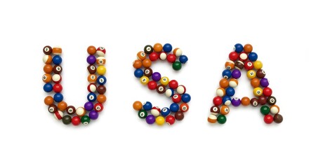 USA Billiard Balls - Colorful billiard balls arranged to spell out USA. Perfect for sports, games, and patriotism themes