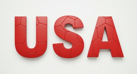 USA Handball Design - Red USA letters with a soccer ball texture, symbolizing American sports, patriotism, competition, teamwork, and national pride