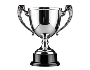  Silver Trophy Cup from Low Angle with Dramatic Shadows, Symbol of Victory, Isolated