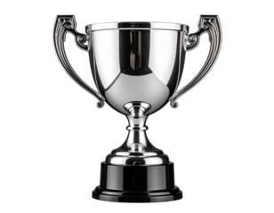  Silver Trophy Cup from Low Angle with Dramatic Shadows, Symbol of Victory, Isolated