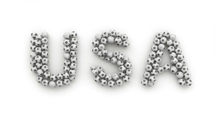 USA Soccer Balls Design - Abstract of the letters USA formed with miniature soccer balls. Symbolizing: American sports, team spirit, competition, national pride, and soccer