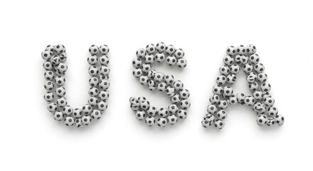 USA Soccer Football Balls - Soccer balls forming USA letters, white background, sport theme, national pride, competition