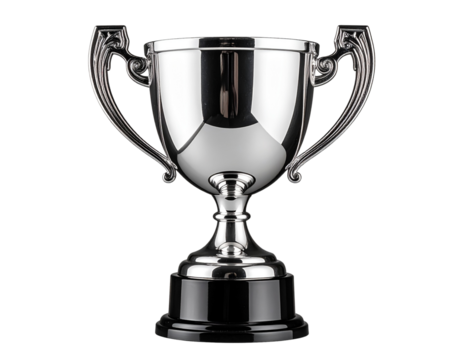  Silver Trophy Cup from Low Angle with Dramatic Shadows, Symbol of Victory, Isolated