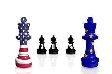 Chess made from USA and EU flags. Europe Union and United States of America trade, tariffs, duty...