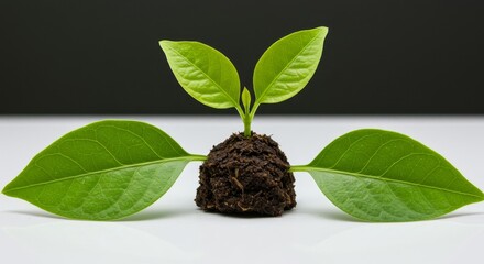 Young Plant Sprout Growth on White Background - New life, growth, nature, spring, and the environment are symbolized by this of a small plant sprouting from soil on a pristine white background