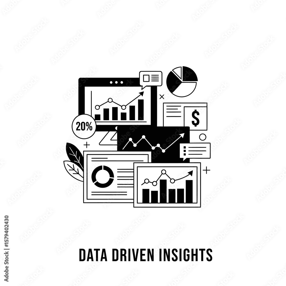 Aufkleber data driven insights with charts and graphs isolated on white background
