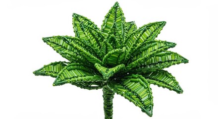 Beaded Green Succulent Plant - Close-up of a meticulously crafted green beaded succulent plant, showcasing intricate detail and vibrant color. Perfect for home decor or craft projects