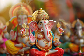a colorful statue of the god ganesha