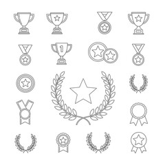 A set of trophy and medal icons isolated on white background