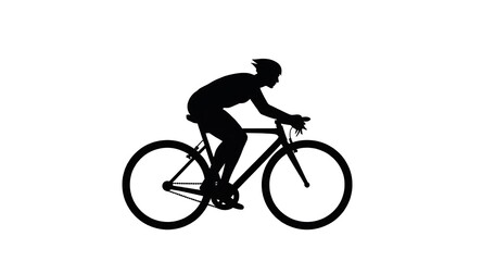 Black silhouette of a cyclist on a road bike against a white background bicycle