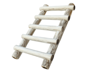 Construction action wooden ladder in environment detailed view isolated on transparent background