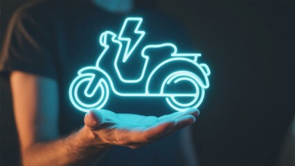Electric Scooter Revolution: Futuristic Neon Design in Hand, Sustainable Transportation, Eco-Friendly E-Scooter Technology