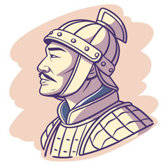 Naklejka premium Historical samurai warrior in traditional armor with profile view 