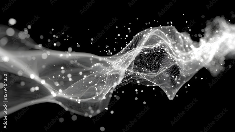 Poster abstract white futuristic background. big data visualization. a digital dynamic wave of particles. w