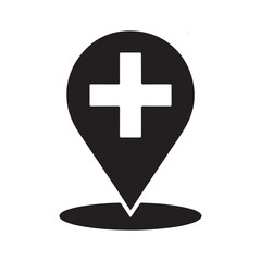 Obraz premium Black medical location pin with white cross healthcare