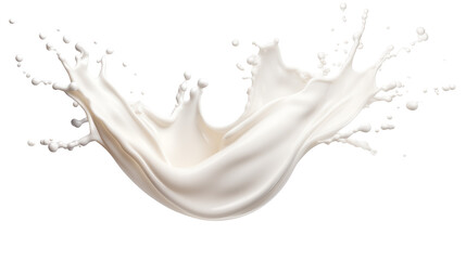 Creamy milk splash with droplets creates a smooth wave against a stark black background, showcasing liquid motion.