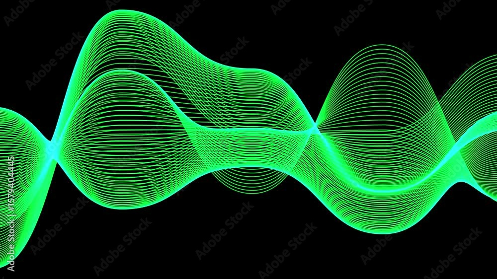 Poster dynamic green waveform animation on black background - abstract visuals