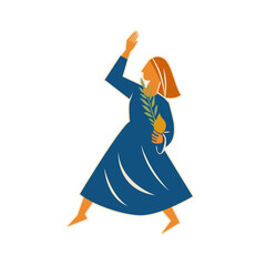 Jewish woman dancing Hasidic dance holding four species for Jewish holidays Sukkot and Simchat Tora and Simchat Beit HaShoeivah. vector