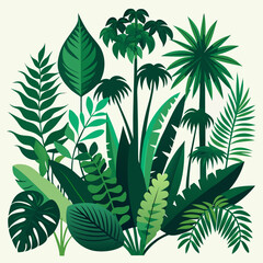 Fototapeta premium Tropical Plants and Greenery Asset Pack with Palm Leaves and Jungle Elements