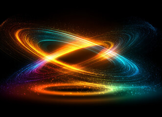 Obraz premium Abstract light painting with swirling colorful trails on a dark background creating a dynamic effect