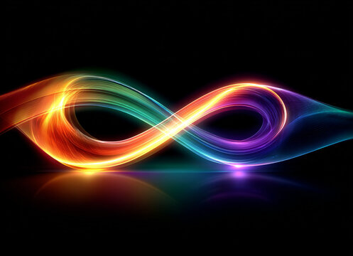 Abstract light painting with circular motion and reflection on a black reflective surface creating a swirl