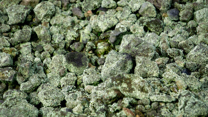 Rocks of various sizes on the edge of a volcanic crater.
