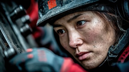 Asian Woman Operating Industrial Robot Arm in a Dynamic Work Environment