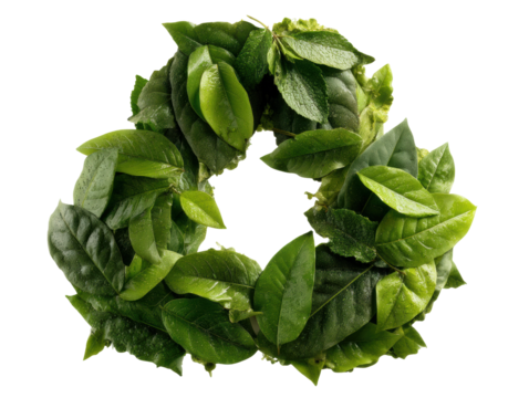 Natural green leaf wreath nature decorative fresh concept isolated on transparent background
