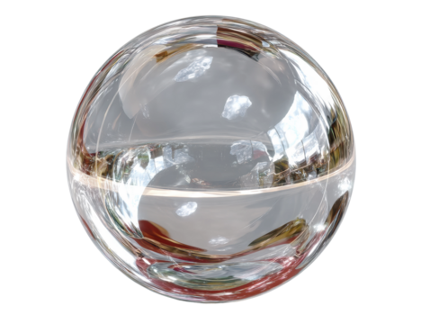 Reflective glass sphere on table environment abstract concept isolated on transparent background