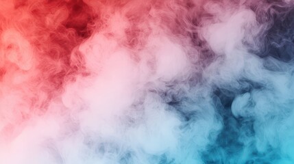 Fototapeta premium Colorful red and blue smoke swirls blend in a dynamic, abstract pattern against a dark background.