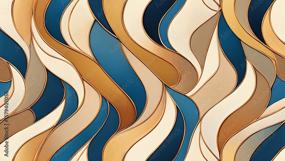 Poster elegant abstract wave pattern with gold accents, modern art deco design with flowing lines and smoot