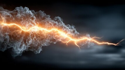 Luminous golden lightning pierces through a smoky turbulent cloud against a dark nebulous backdrop - Powered by Adobe