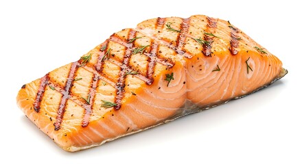 Grilled Salmon Fillet with Herbs on a White Plate