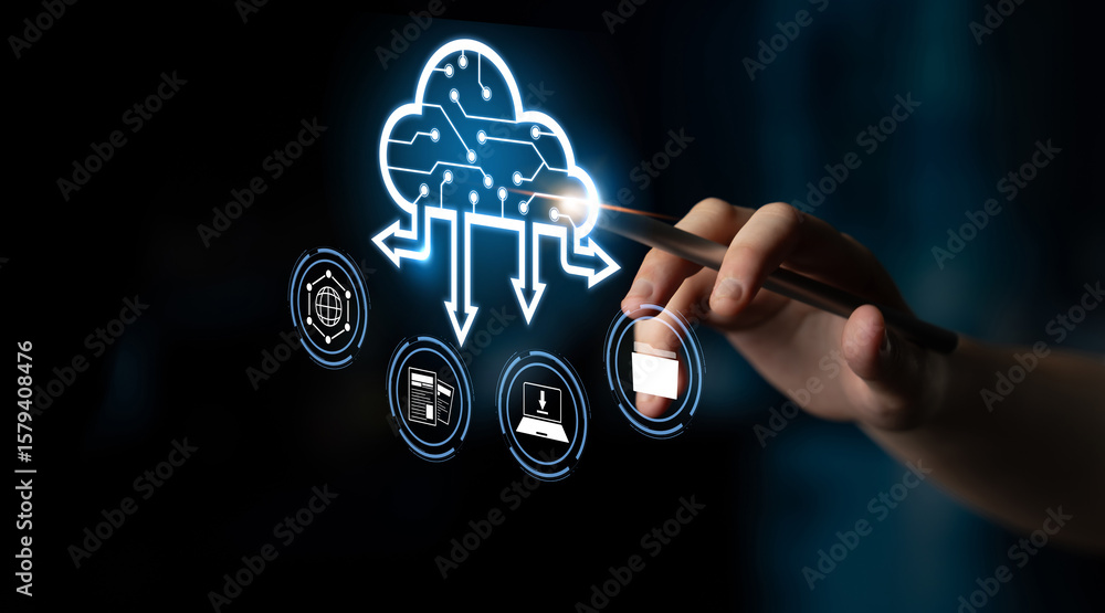 Poster cloud computing enables digital growth with secure data storage, scalable infrastructure, and strate