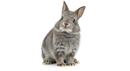 Obraz premium Adorable Gray Bunny Rabbit Isolated on White Background