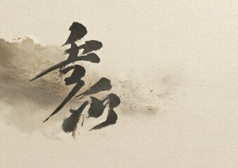 Abstract calligraphy symbol on textured paper: an exploration of ink strokes and aesthetics