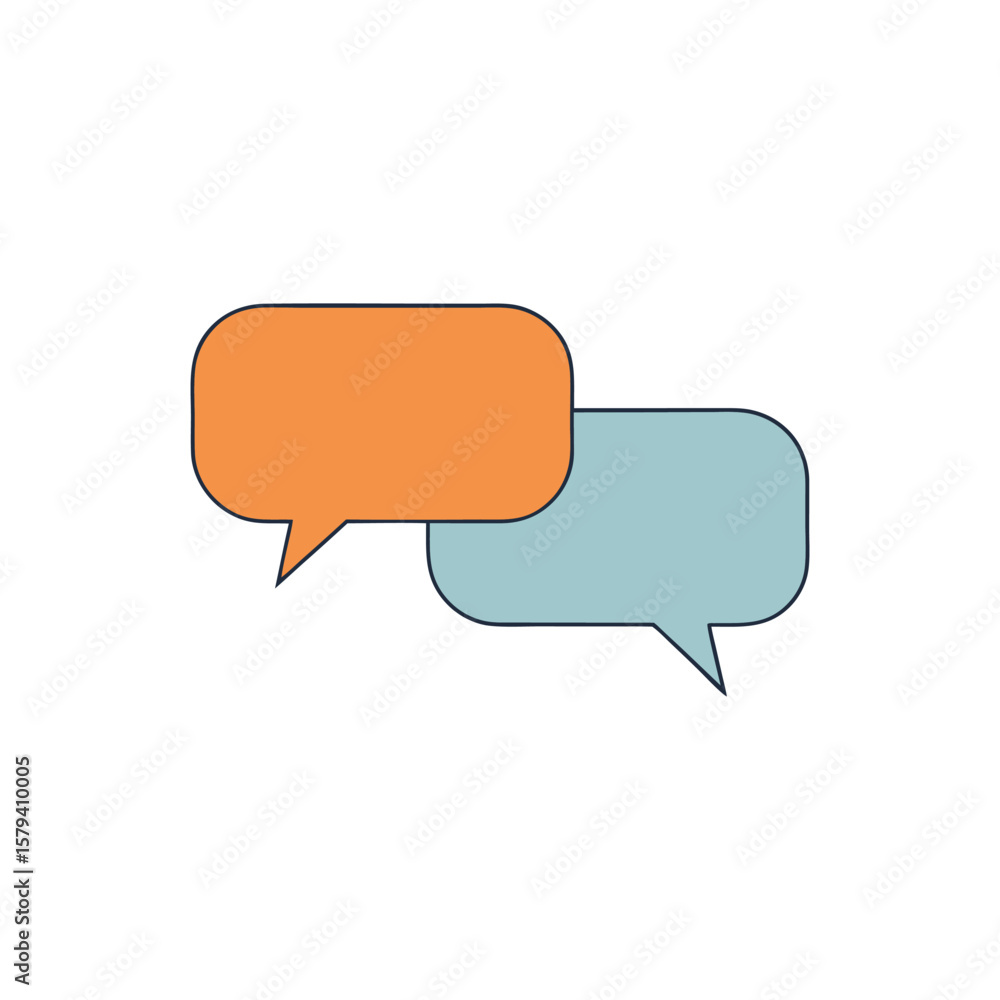 Poster vector art of two speech bubbles overlap in a dialogue about ideas isolated on white background